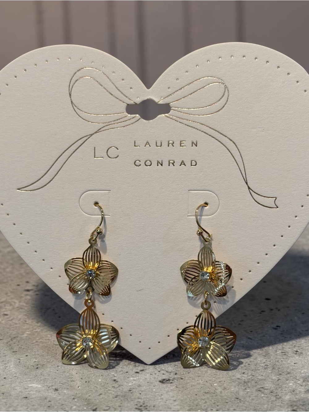 LC Lauren Conrad Gold Double Floral Dangle Earrings
